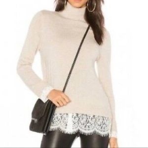 NWT Women's Joie Fredrika Oatmeal Heather Turtleneck Sweater with Lace Hem XS